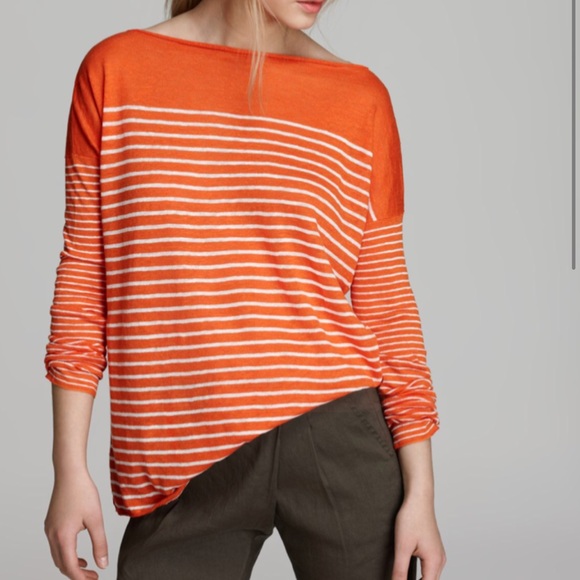 Vince Sweaters - [Vince] orange and white striped linen top